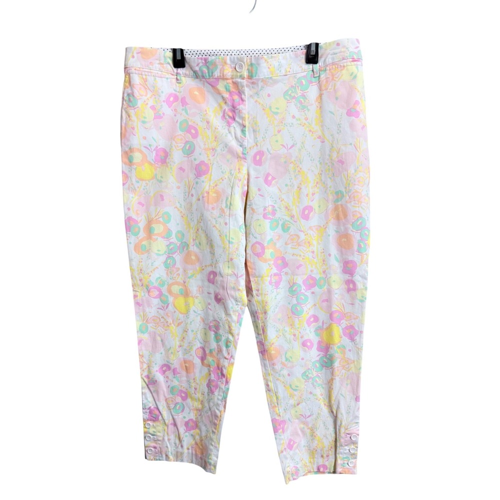 Talbots Perfect Crop Pants Womens 16 Pastel Floral Print Cotton Blend Cropped